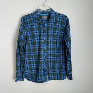 Eddie Bauer Blue Green Plaid Flannel Long Sleeve Button Down Top